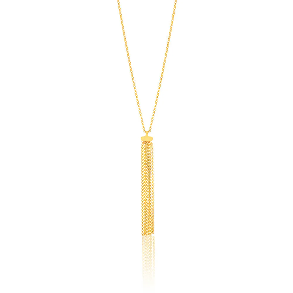 9ct Yellow Gold Silver Filled Tassle Pendant With 45cm Chain