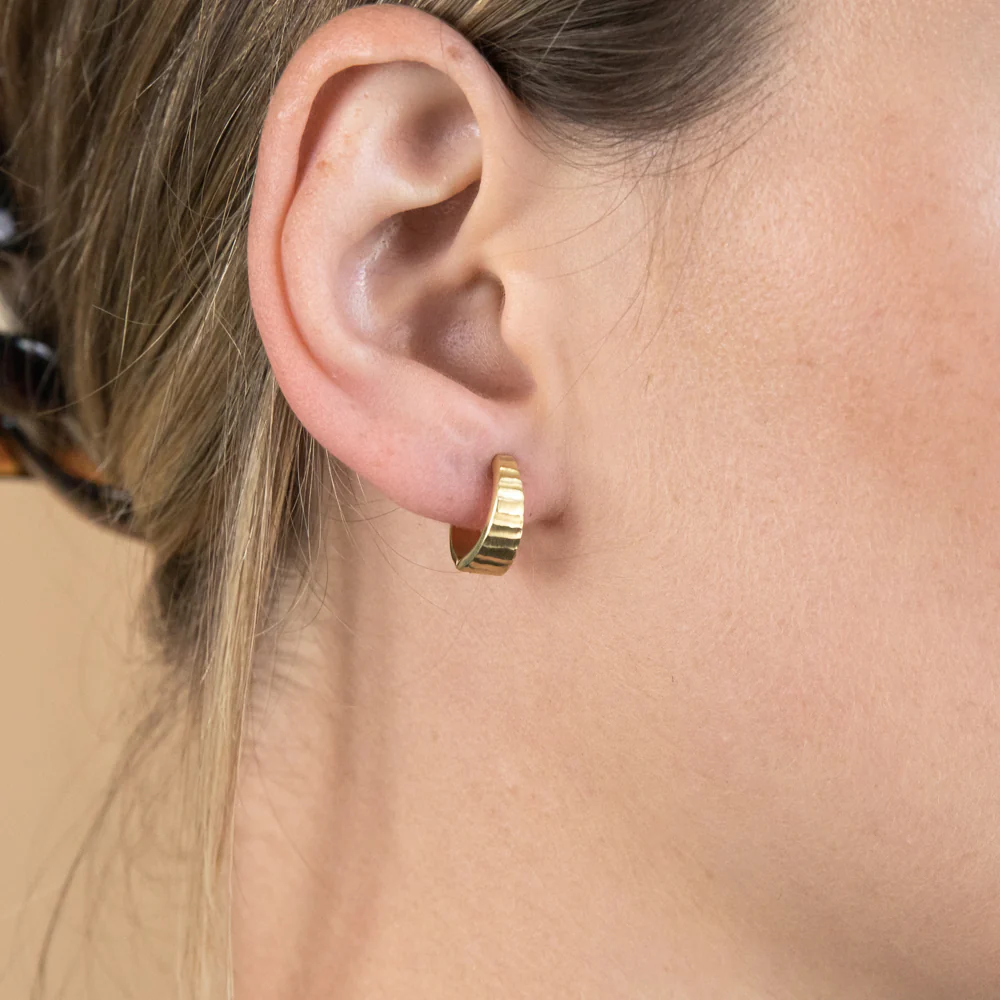 9ct Yellow Gold Silver Filled Textured Huggies Earrings - Image 2