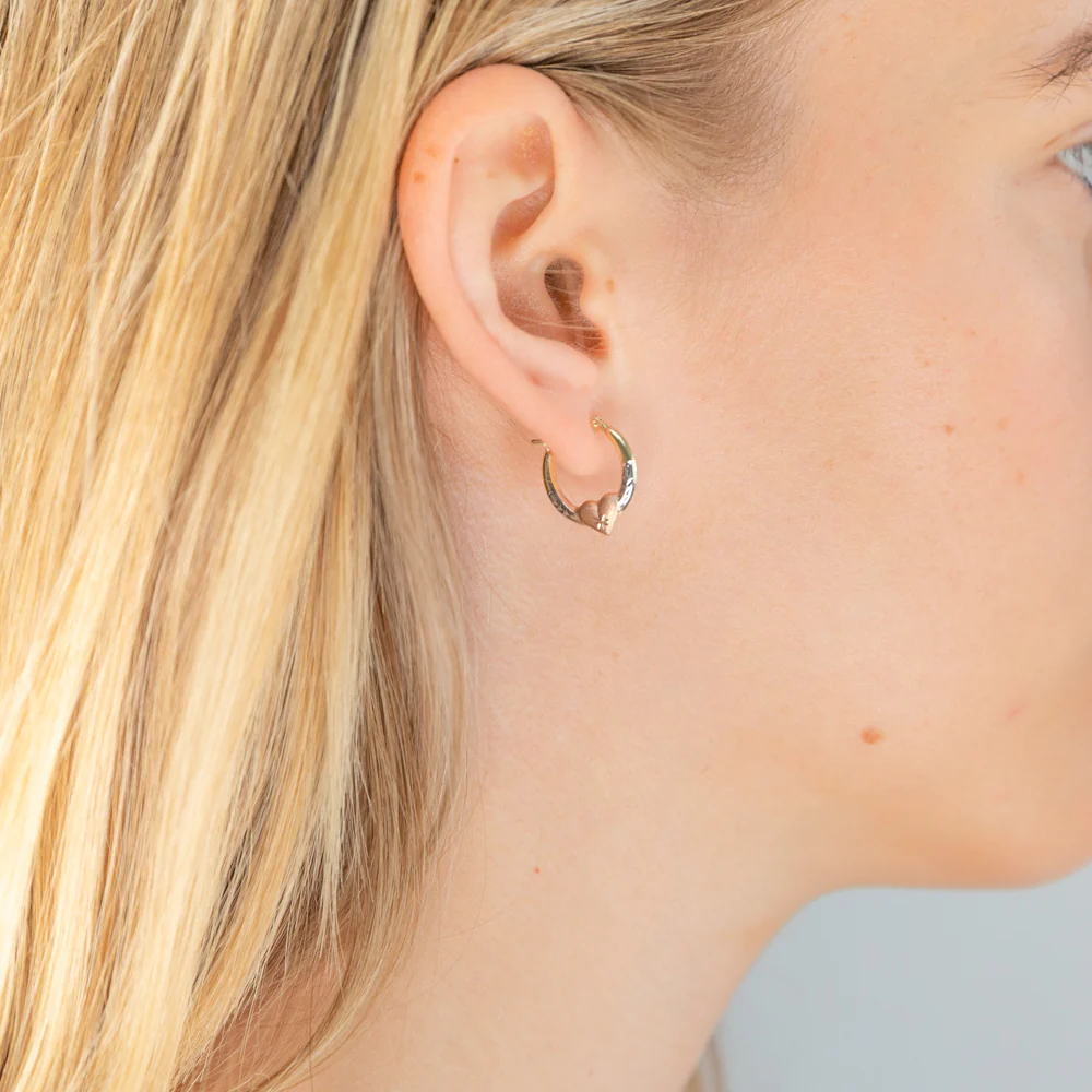 9ct Yellow Gold Silver Filled Three Tone Heart Hoop Earrings - Image 2