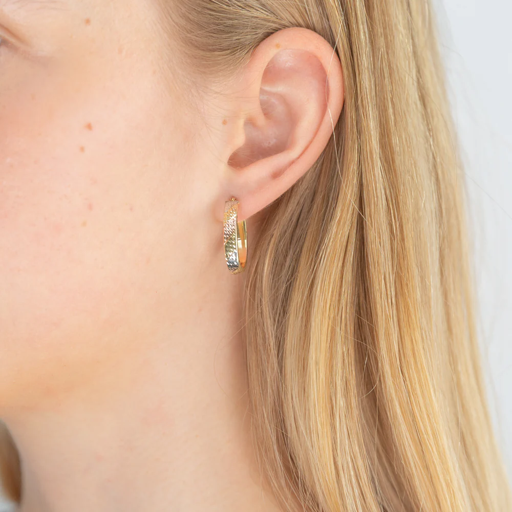 9ct Yellow Gold Silver Filled Three Tone Oval Hoop Earrings - Image 2