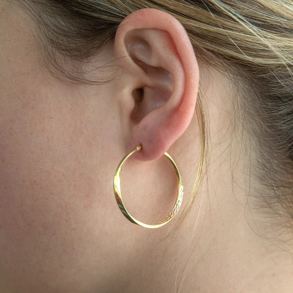 9ct Yellow Gold  Silver Filled Twisted Diamond Cut 30mm Hoop Earrings - Image 2