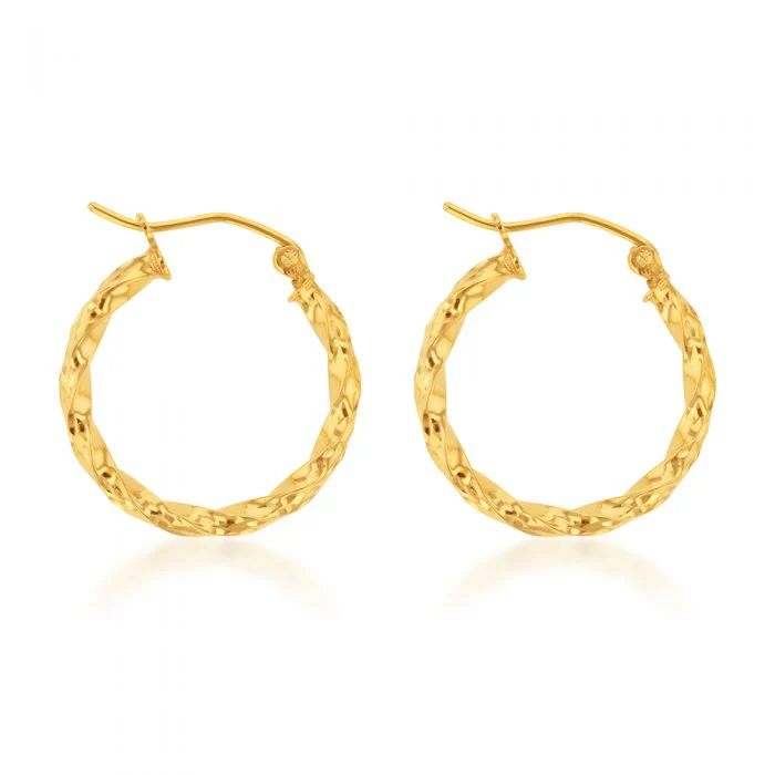 9ct Yellow Gold Silver Filled Twisted Hoop