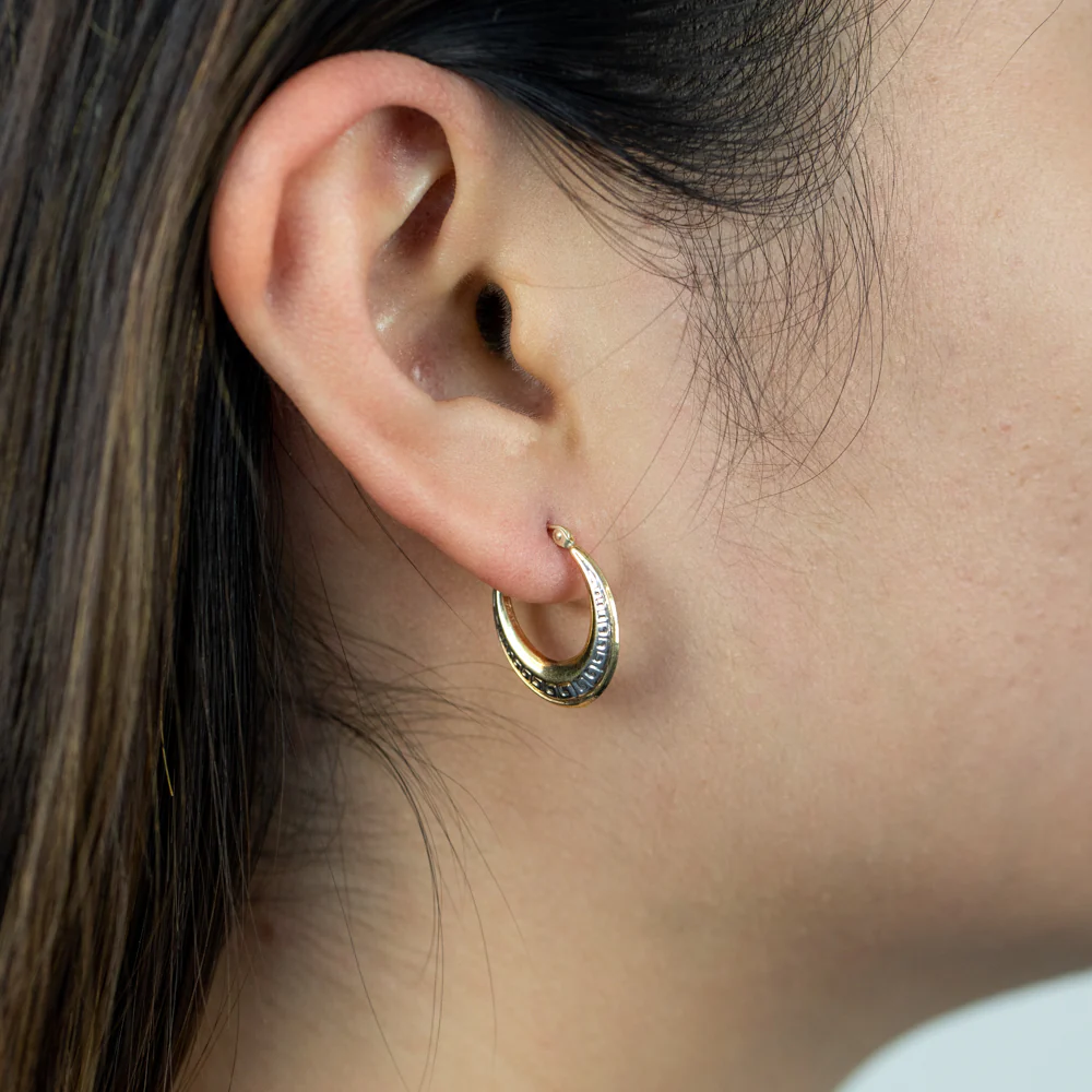 9ct Yellow Gold Silver Filled Two Tone Oval Hoop  Earrings - Image 2