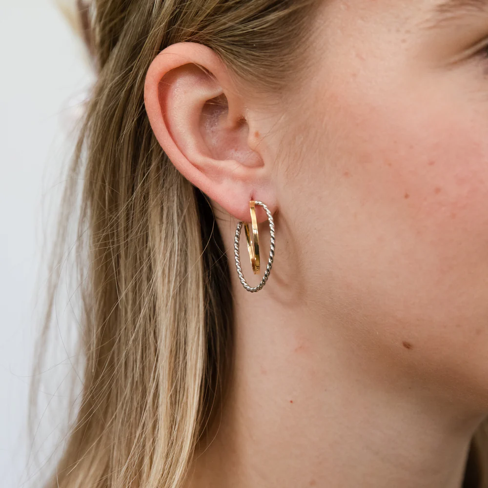 9ct Yellow Gold Silver Filled Two Tones Double Layer Hoop Earrings - Image 2