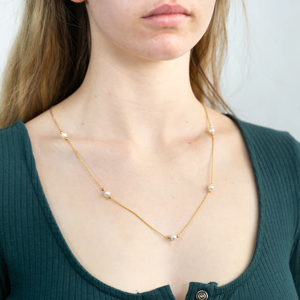9ct Yellow Gold Silver Filled White Bead On 25 Gauge Wheat 60cm Chain - Image 3