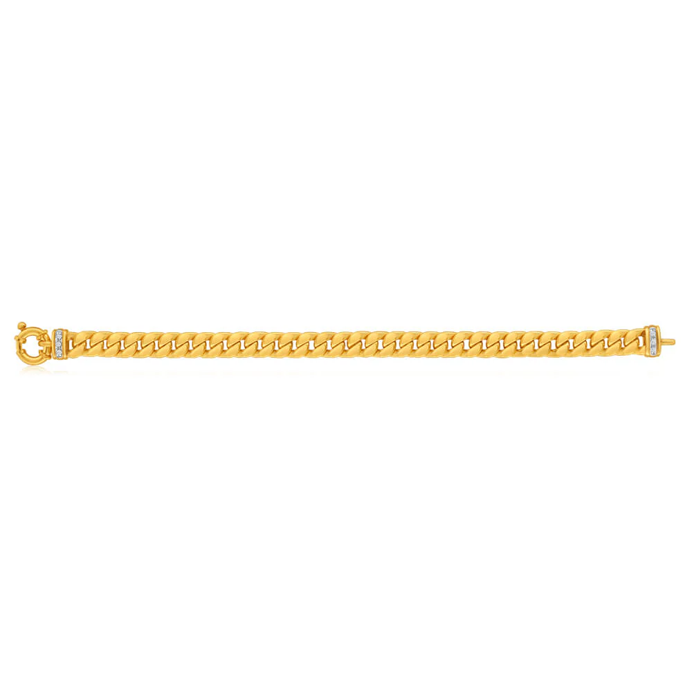 9ct Yellow Gold Silver Filled Zirconia Curb Bracelet - Image 2