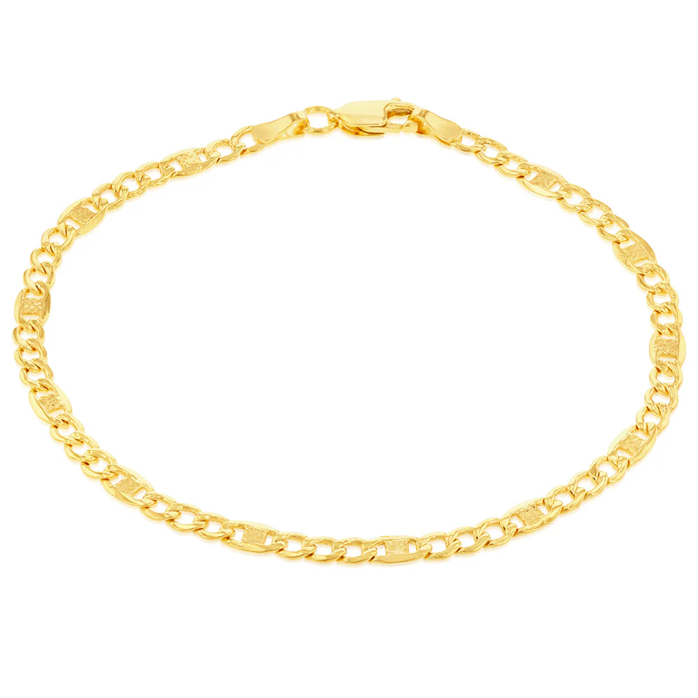 9ct Yellow Gold Silverfilled 1:3 Curb +Anch 80 Gauge 19cm Bracelet