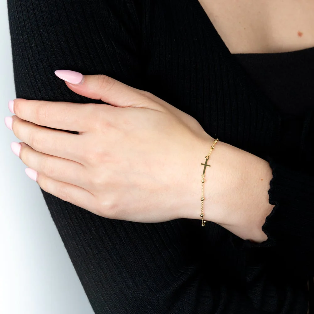 9ct Yellow Gold Silverfilled 19cm Cross & Beads Bracelet - Image 3