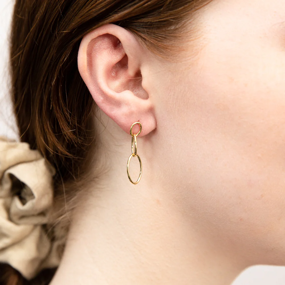 9ct Yellow Gold Silverfilled 3 Oval Drop Earrings - Image 2