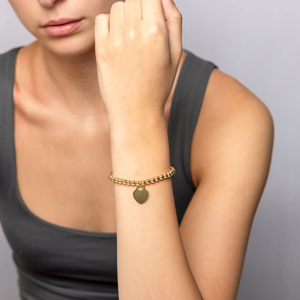 9ct Yellow Gold Silverfilled Beaded Bracelet with Heart Charm - Image 3