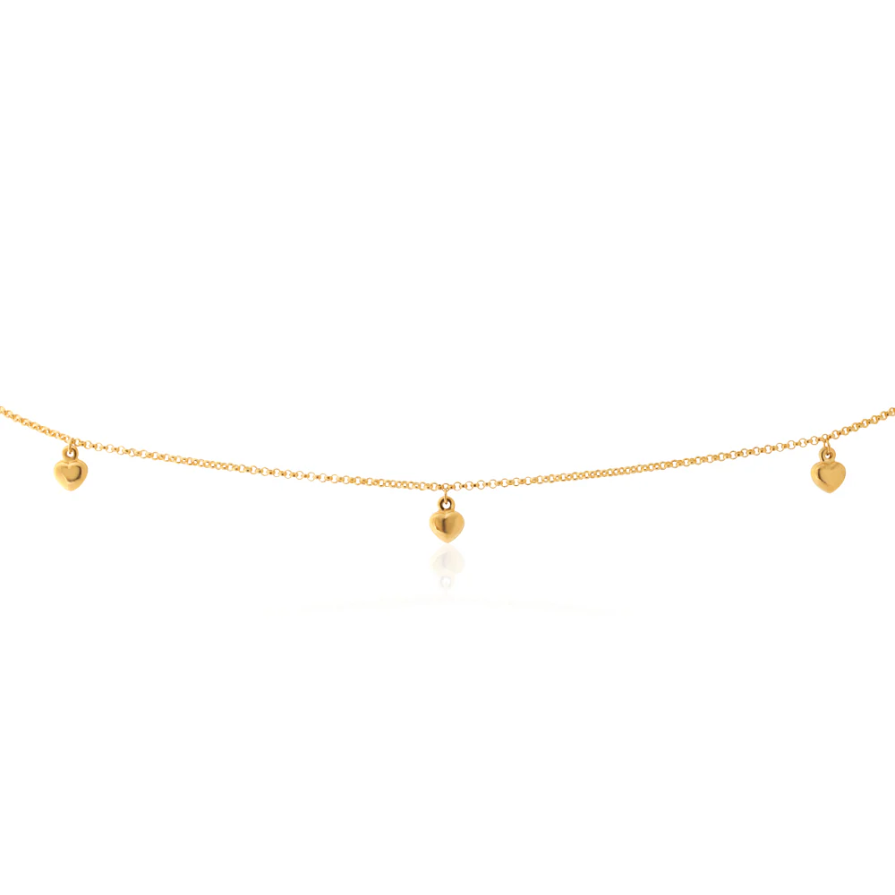 9ct Yellow Gold Silverfilled Belcher Heart Charms 70cm Chain - Image 2