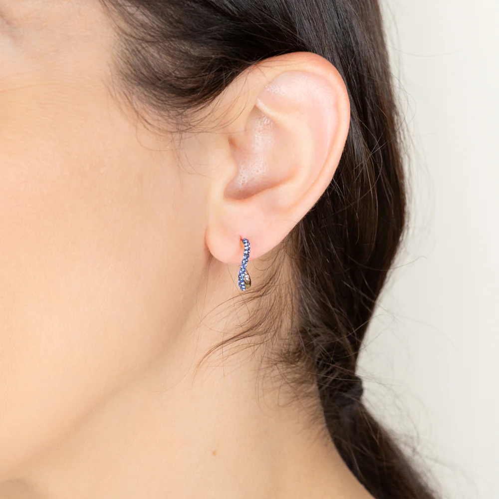 9ct Yellow Gold Silverfilled Blue White Crystal Half Hoop Earrings - Image 2