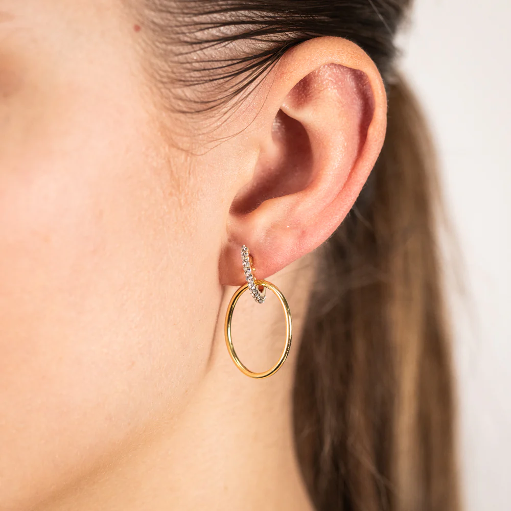 9ct Yellow Gold Silverfilled Crystal Circle Drop Earrings - Image 2