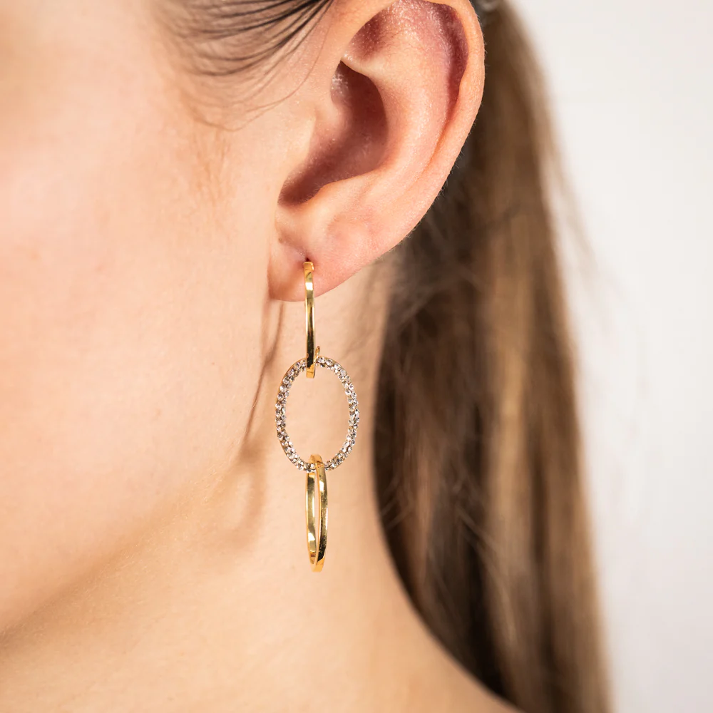 9ct Yellow Gold Silverfilled Crystal Triple Circle Drop Earrings - Image 2