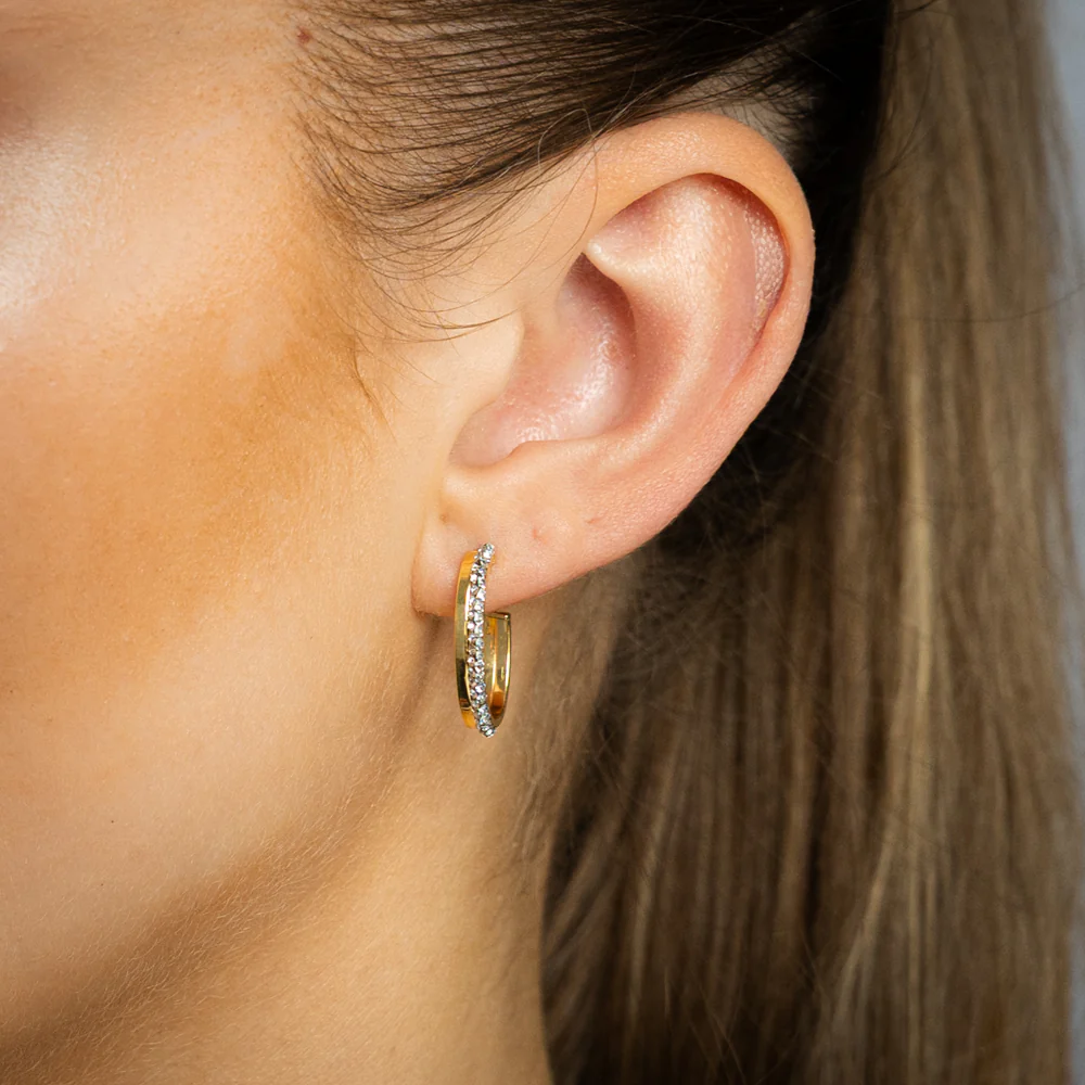 9ct Yellow Gold Silverfilled Crystals On 3/4th Hoop Earrings - Image 2