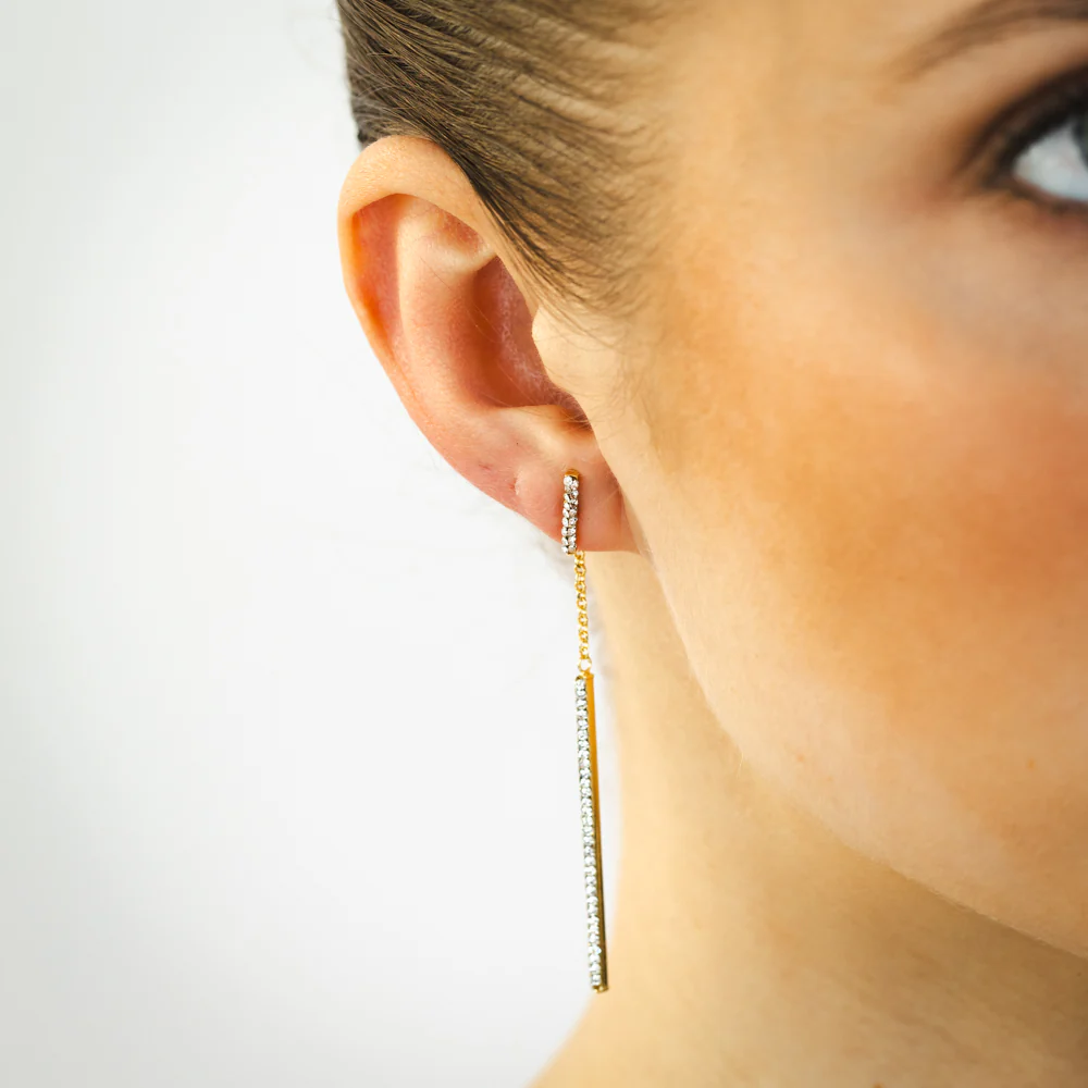 9ct Yellow Gold Silverfilled Crystals On Bar Drop Earrings - Image 2