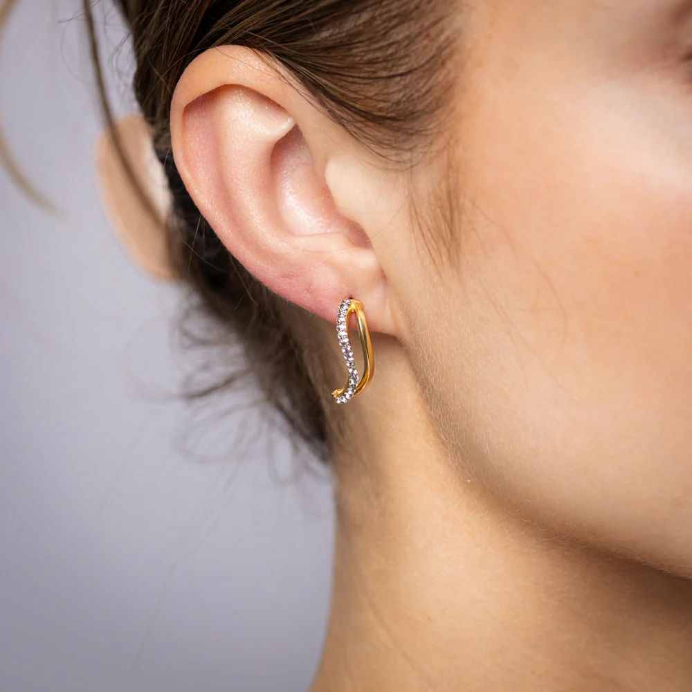 9ct Yellow Gold Silverfilled Crystals On Curved Shape Stud Earrings - Image 2
