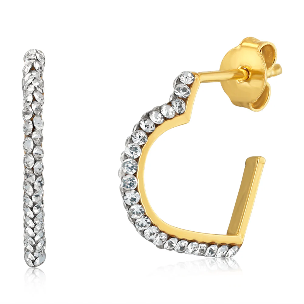 9ct Yellow Gold Silverfilled Crystals On Heart 3/4th Hoop Earrings - Image 2