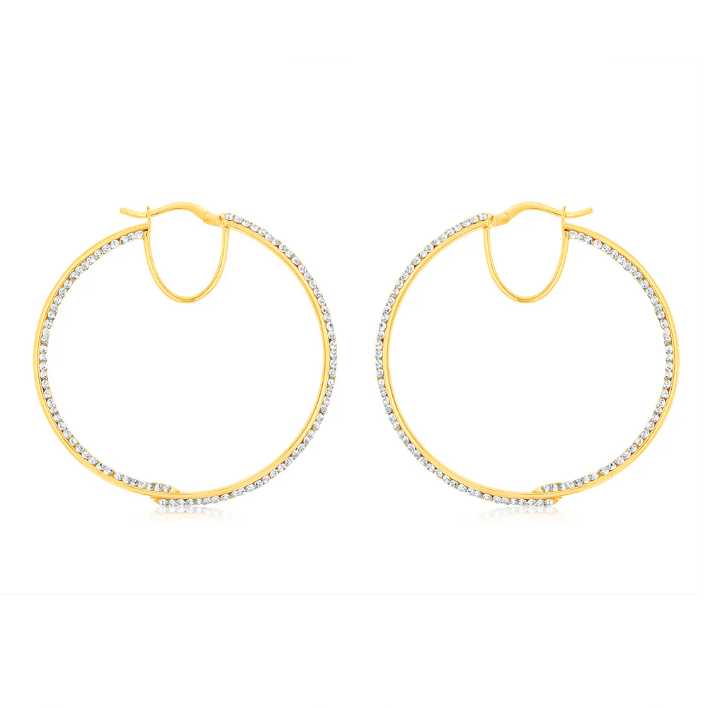 9ct Yellow Gold Silverfilled Crystals On Hoop Earrings