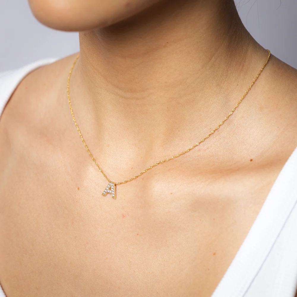 9ct Yellow Gold Silverfilled Cubic Zirconia Initial Letter "A" Pendant On Chain - Image 2