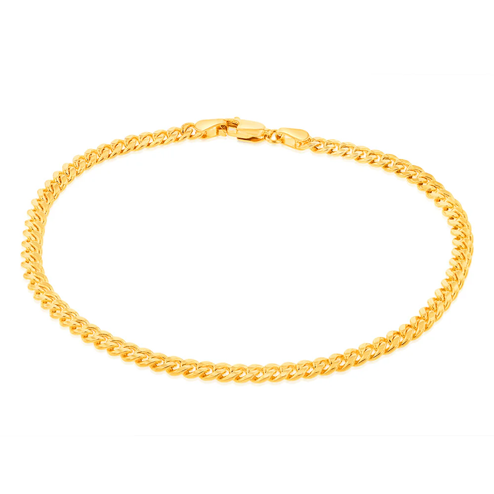 9ct Yellow Gold Silverfilled Curb 100 Gauge 21cm Bracelet