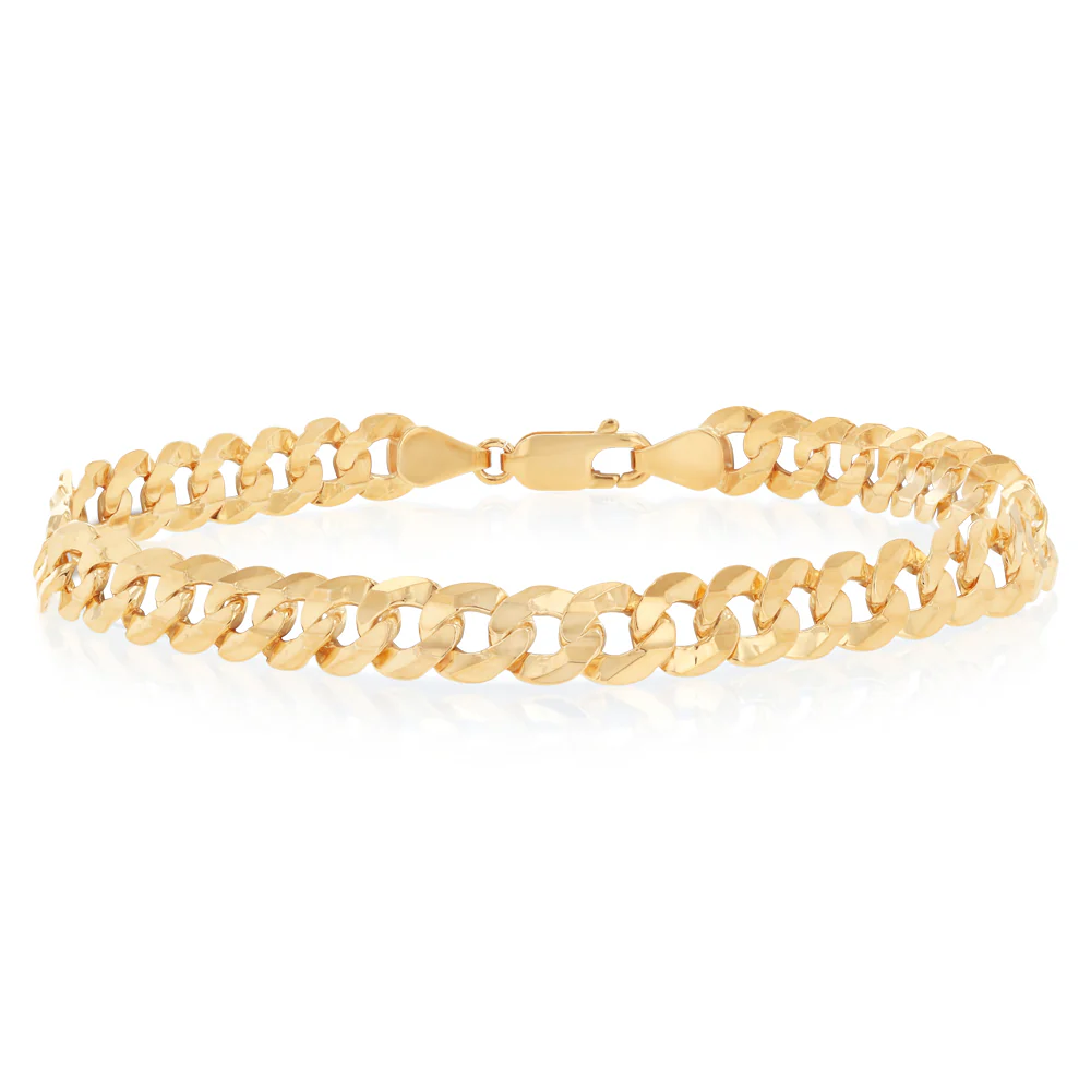 9ct Yellow Gold Silverfilled Curb Concave Lightweight 150 Gauge 21cm Bracelet