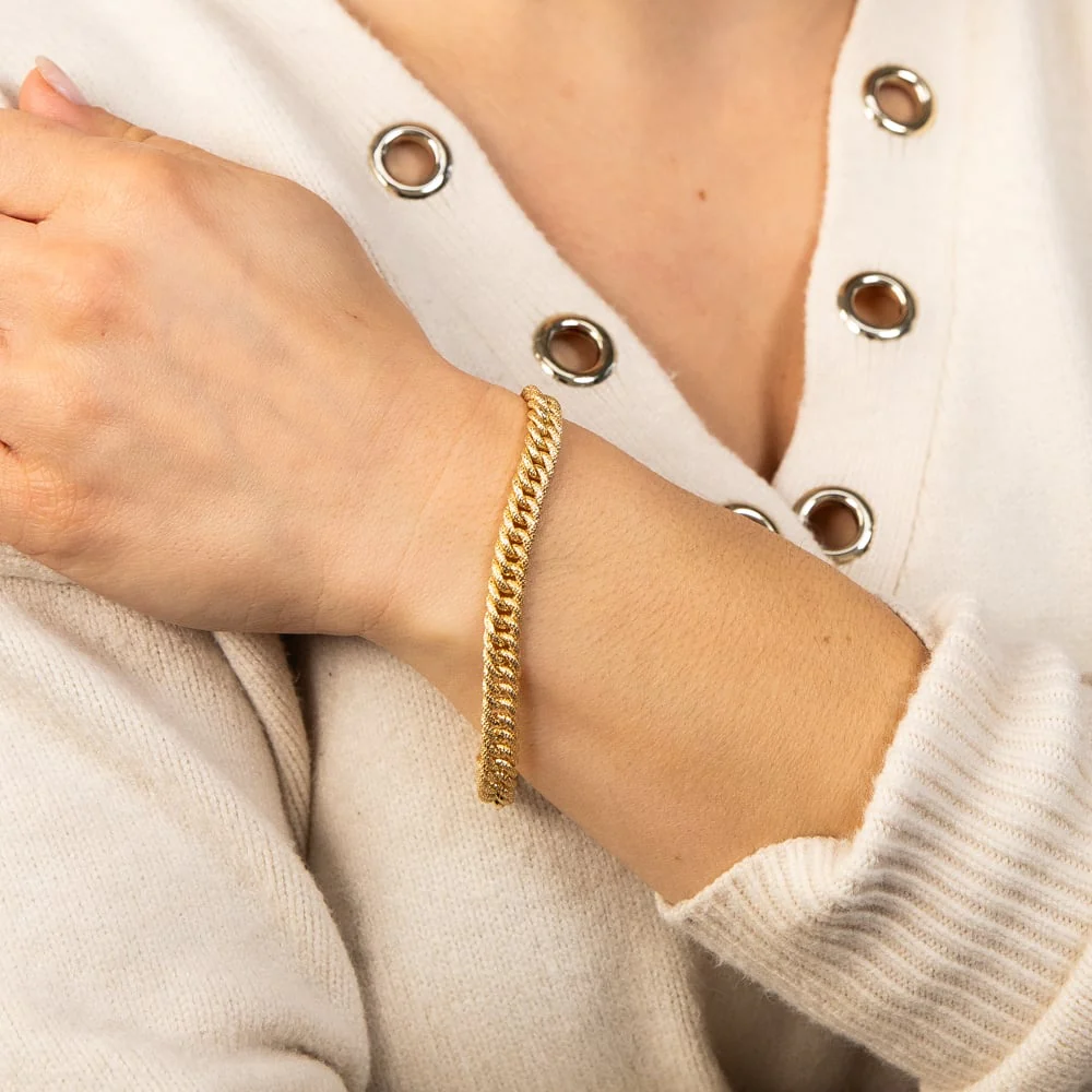 9ct Yellow Gold Silverfilled Curb Sparkling 19cm Bracelet - Image 3