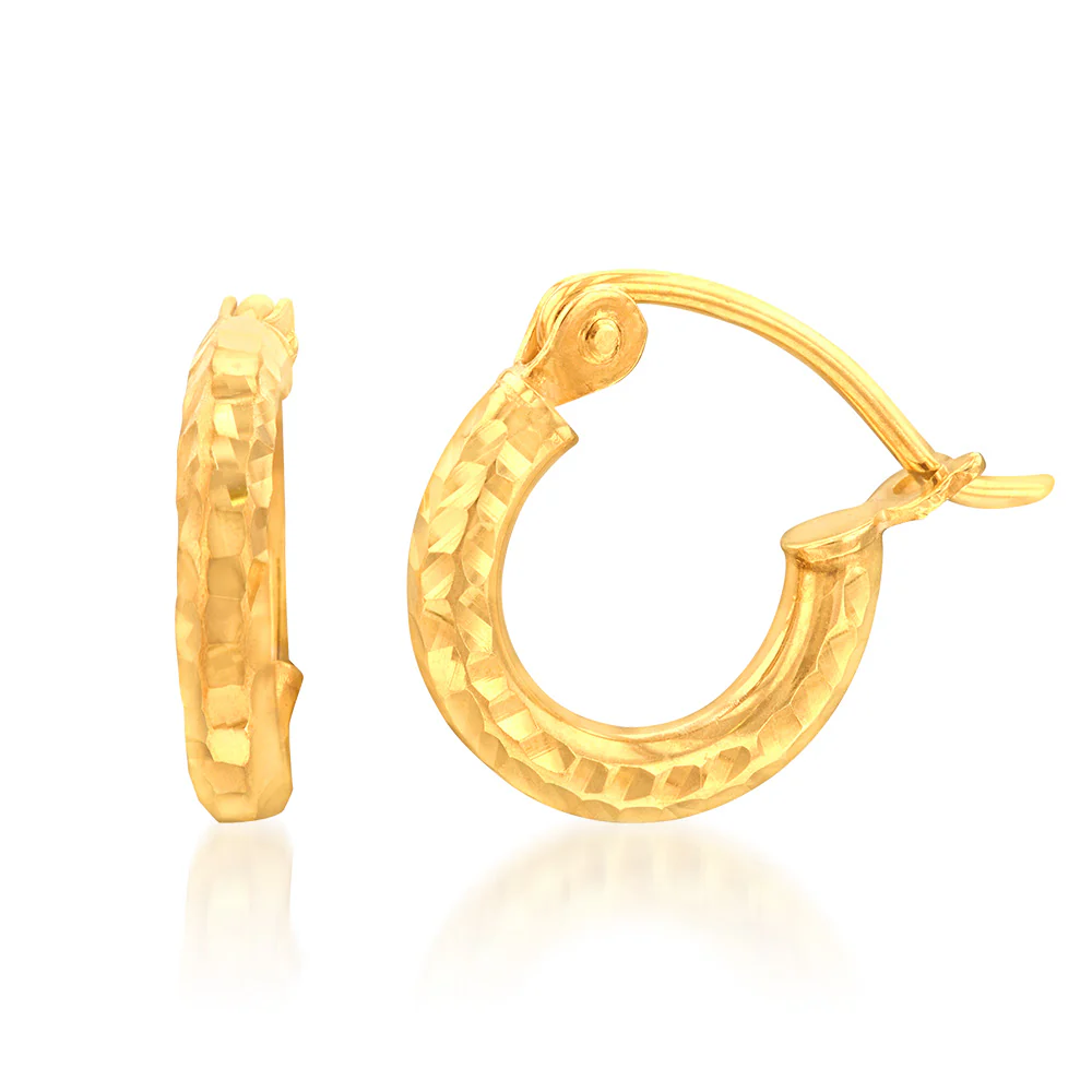 9ct Yellow Gold Silverfilled Diamond Cut 10mm Hoop Earrings