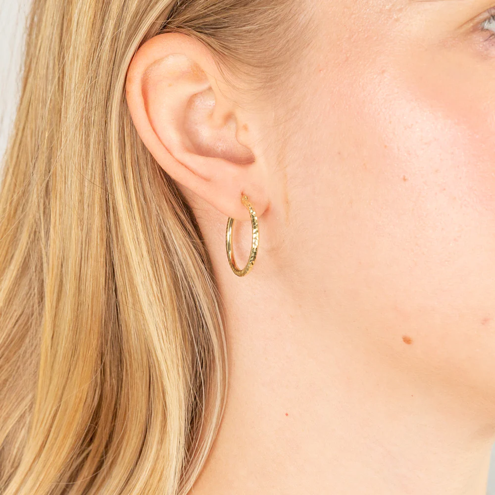 9ct Yellow Gold Silverfilled Diamond Cut 10mm Hoop Earrings - Image 2
