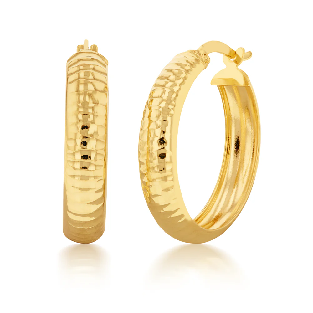 9ct Yellow Gold Silverfilled Diamond Cut 20mm Hoop Earrings