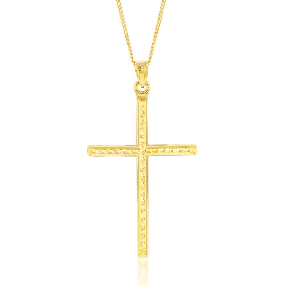 9ct Yellow Gold Silverfilled Diamond Cut Cross