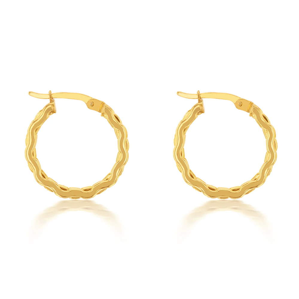 9ct Yellow Gold Silverfilled Diamond Cut Hoop Earrings - Image 2