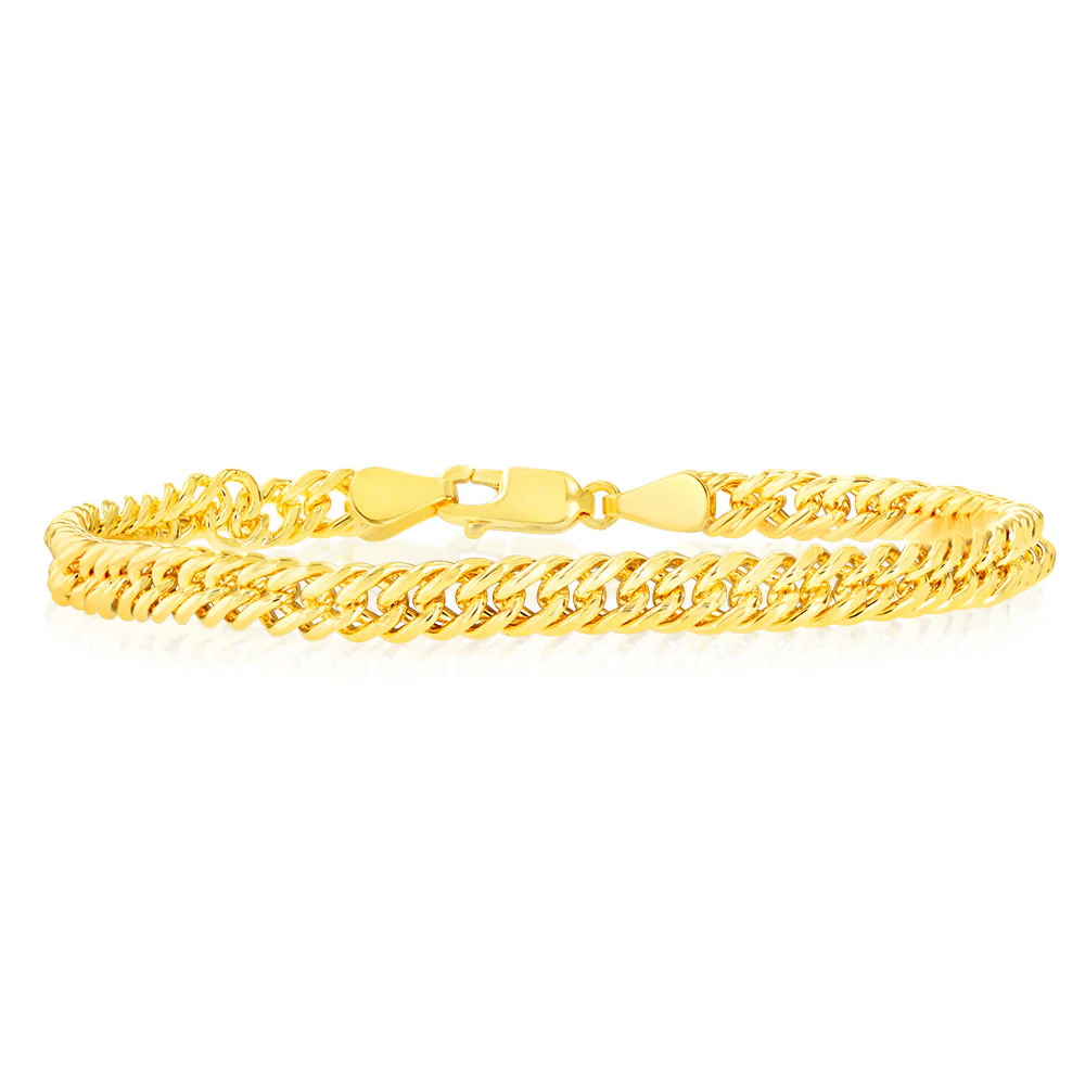9ct Yellow Gold Silverfilled Double Concave 100 Gauge Curb 19cm Bracelet