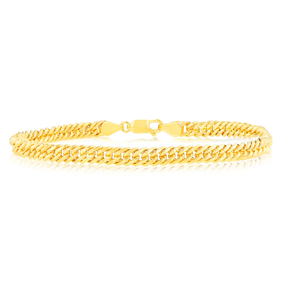9ct Yellow Gold Silverfilled Double Concave 100Gauge Curb 21cm Bracelet