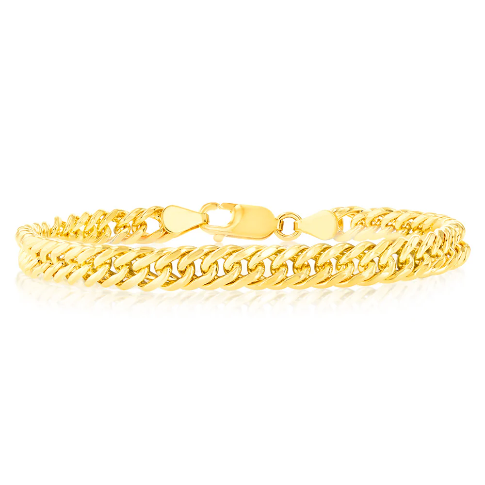 9ct Yellow Gold Silverfilled Double Concave 120 Gauge Curb 19cm Bracelet