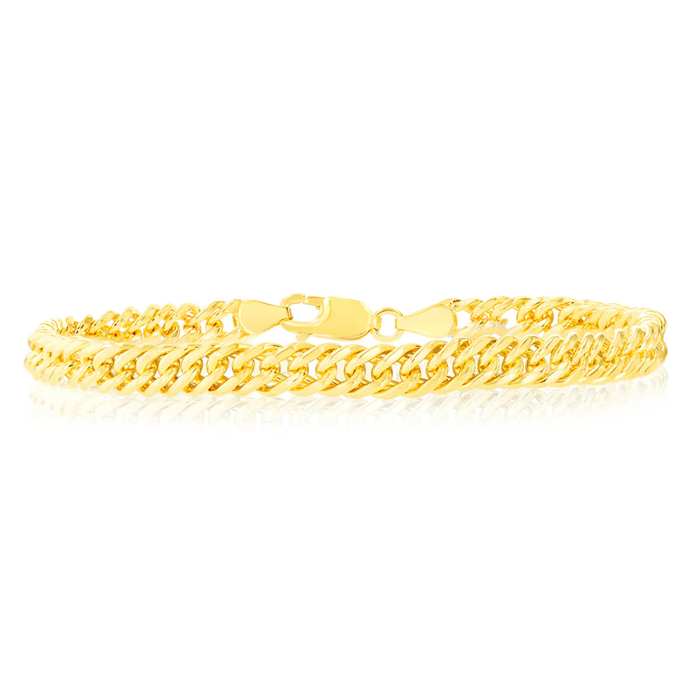9ct Yellow Gold Silverfilled Double Conclave 120 Gauge Curb 21cm Bracelet
