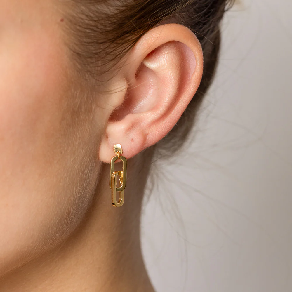 9ct Yellow Gold Silverfilled Double Link Drop Earrings - Image 2