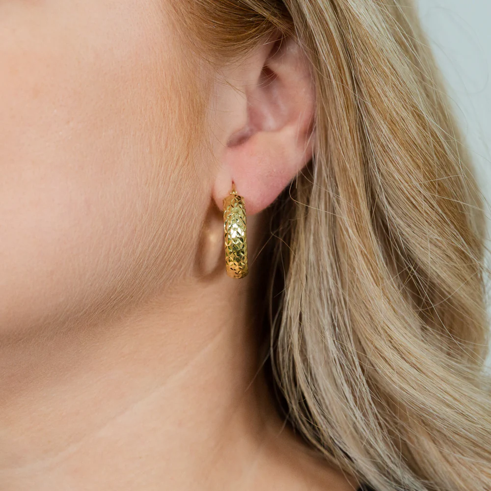 9ct Yellow Gold Silverfilled Double Side Diamond Cut Hoop Earrings - Image 2