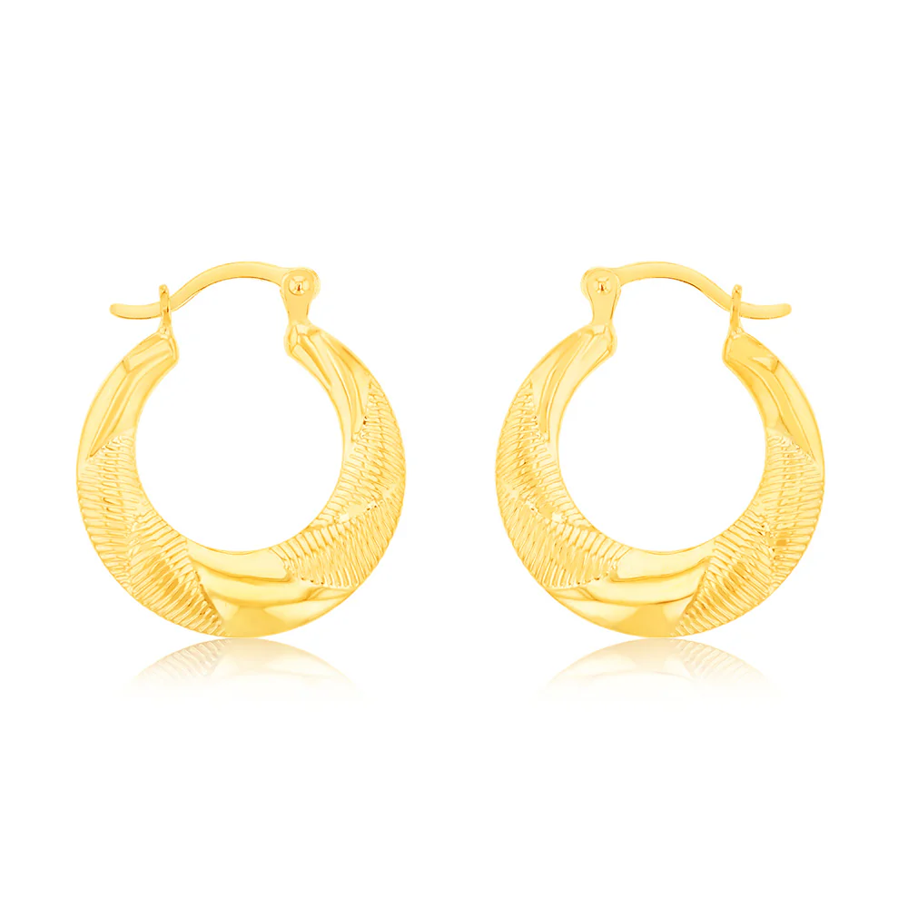 9ct Yellow Gold Silverfilled Engraved Fancy Earrings