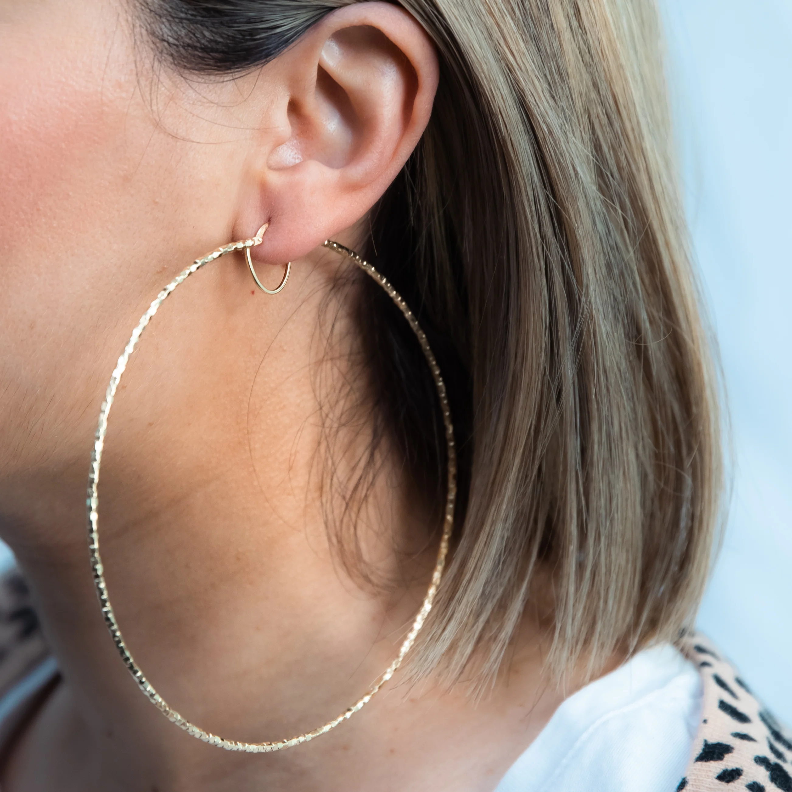 9ct Yellow Gold Silverfilled Fancy 100mm Hoop Earrings - Image 2