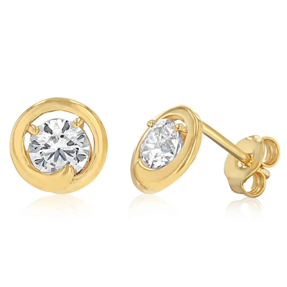 9ct Yellow Gold Silverfilled Fancy CZ Stud Earrings