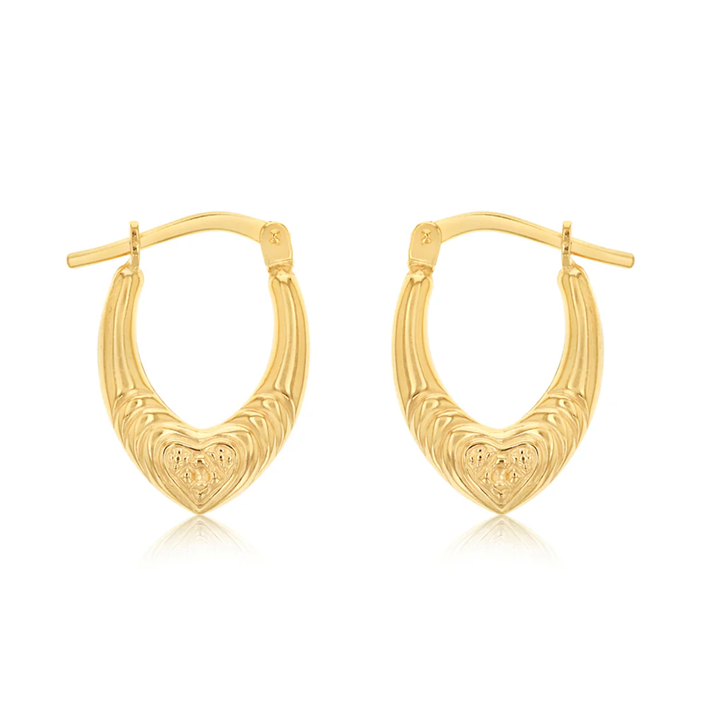 9ct Yellow Gold Silverfilled Fancy Heart Hoop Earrings