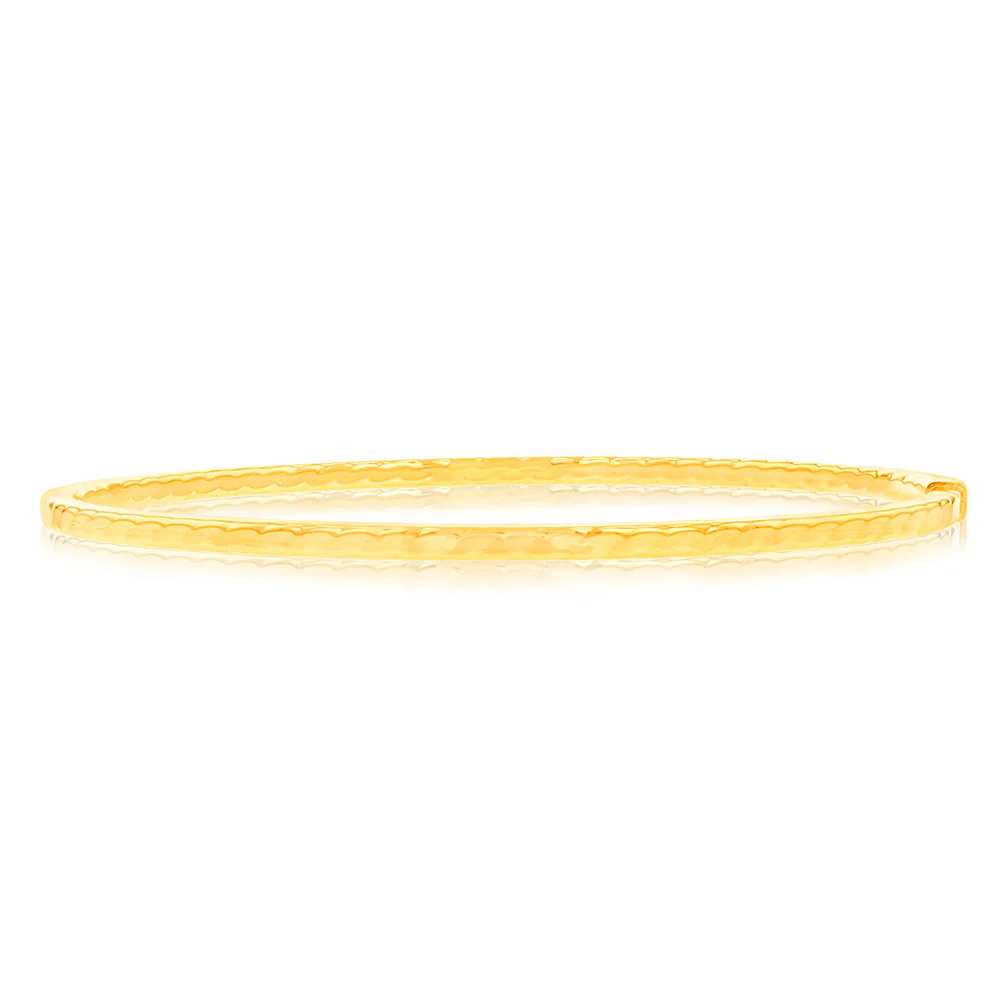 9ct Yellow Gold Silverfilled Fancy Straight Edge Textured Bangle