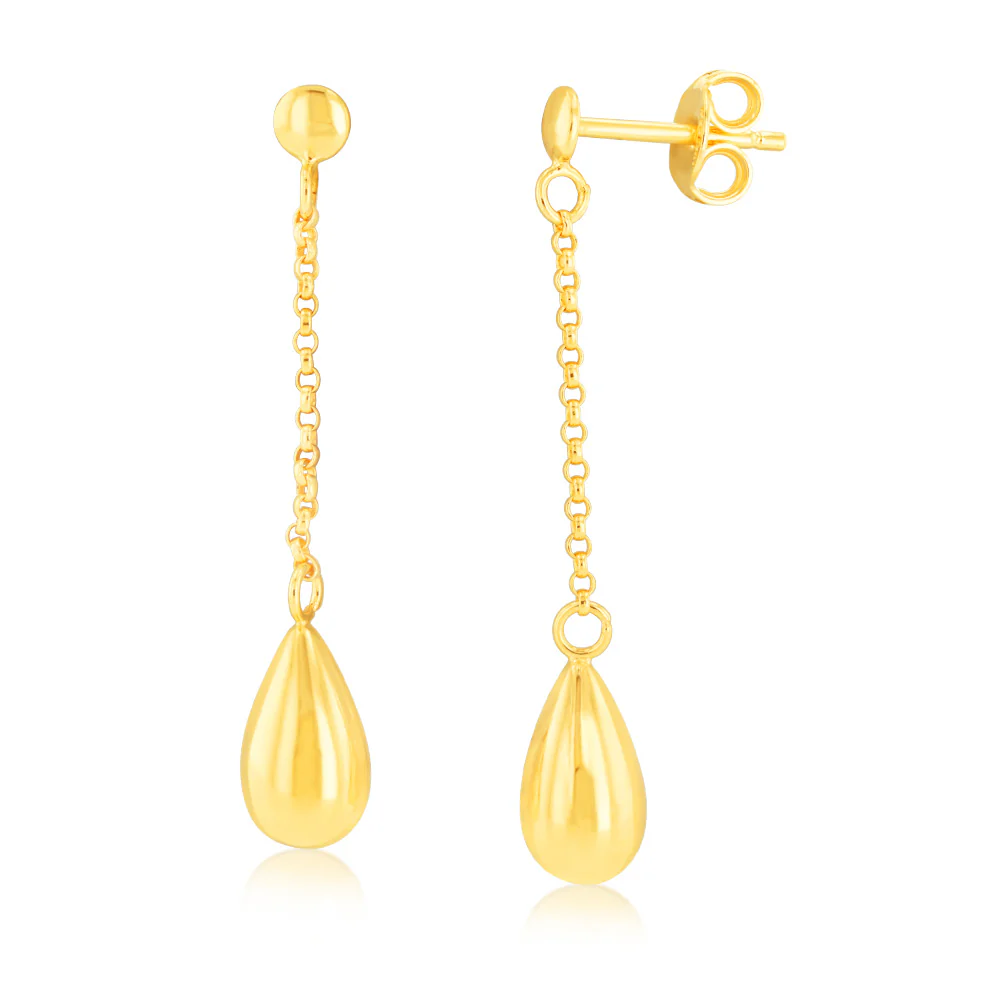 9ct Yellow Gold Silverfilled Fancy Tear Drop Stud Earrings
