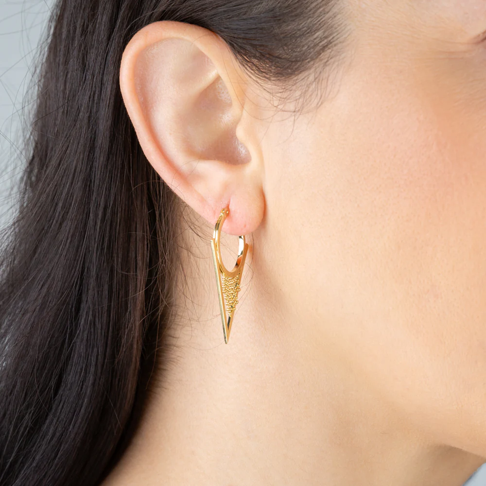 9ct Yellow Gold Silverfilled Fancy "V" Hoop Earrings - Image 2