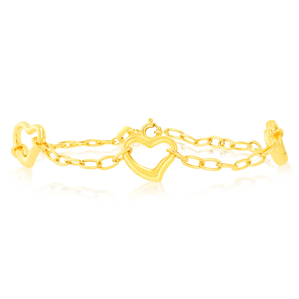 9ct Yellow Gold Silverfilled Heart Charm Fancy 18cm Bracelet