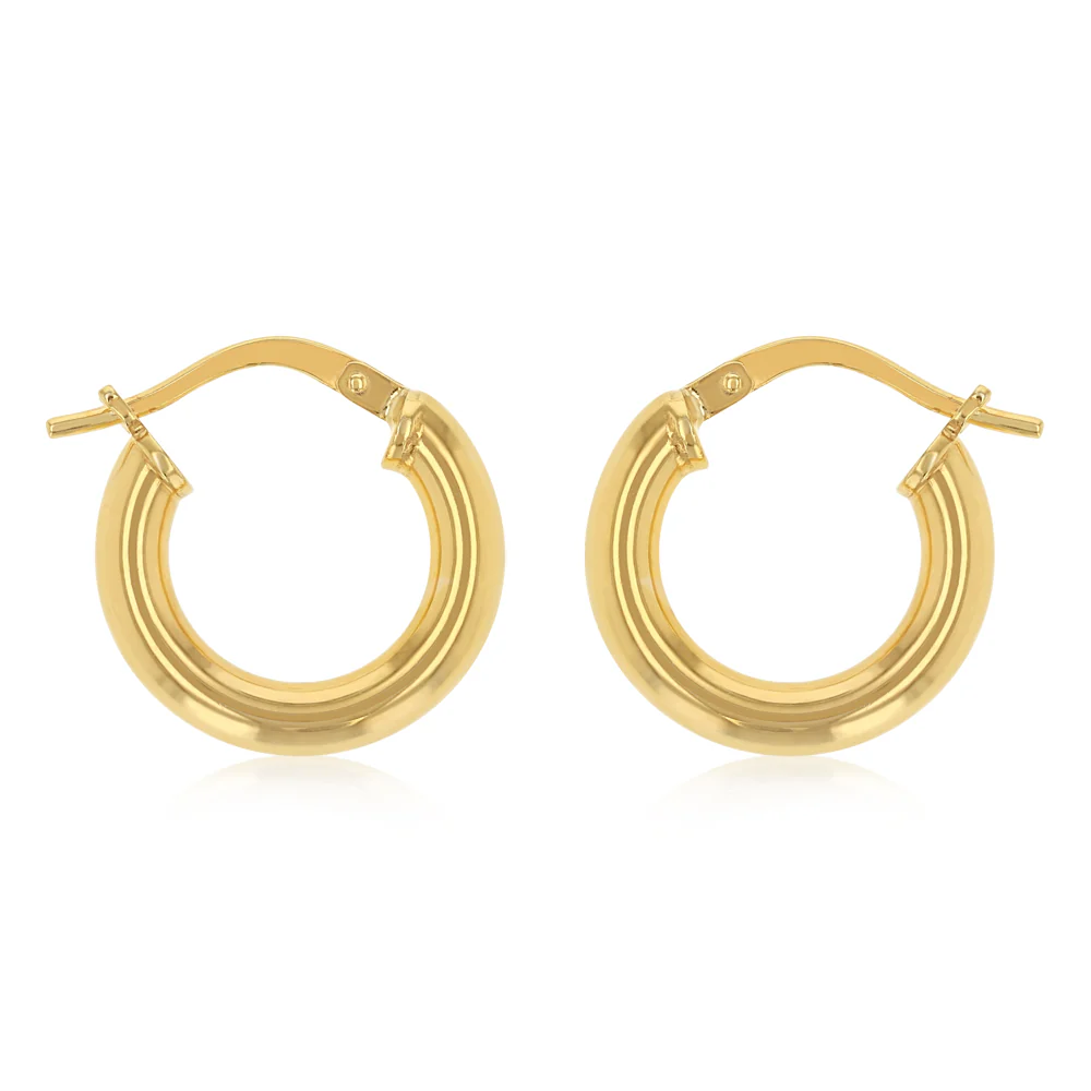 9ct Yellow Gold Silverfilled Hollow 10mm Hoop Earrings