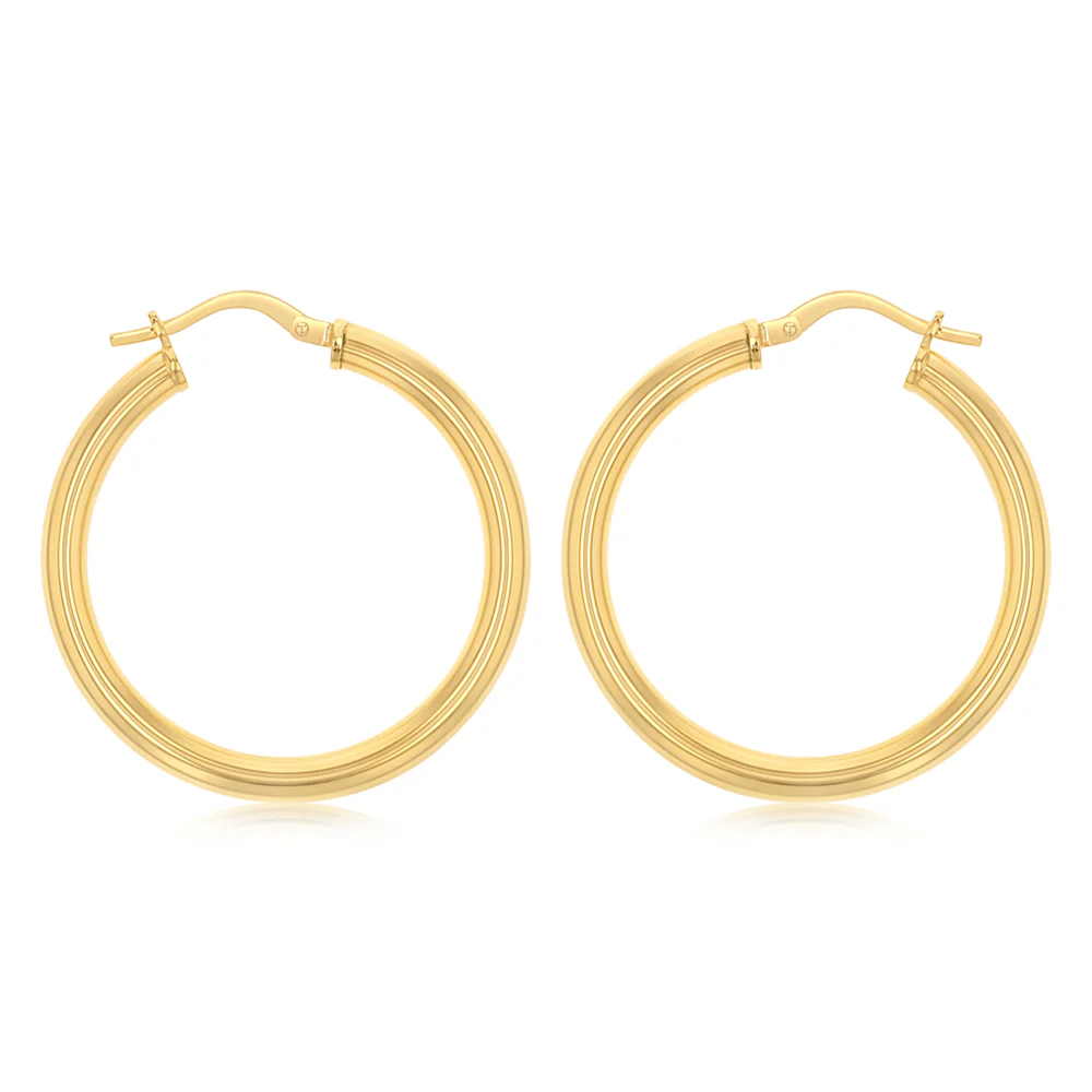 9ct Yellow Gold Silverfilled Hollow 25mm Hoop Earrings