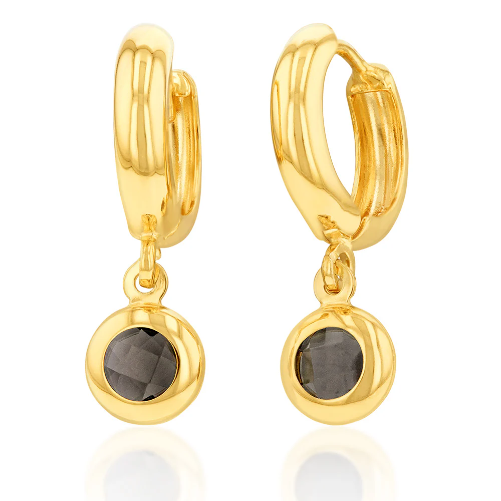 9ct Yellow Gold Silverfilled Hoop With Brown Stone Earrings