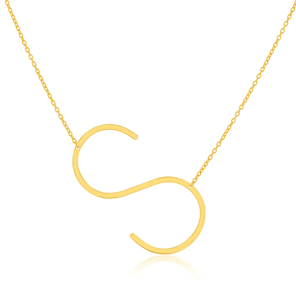 9ct Yellow Gold Silverfilled Initial "S" Pendant On 42+3cm Chain